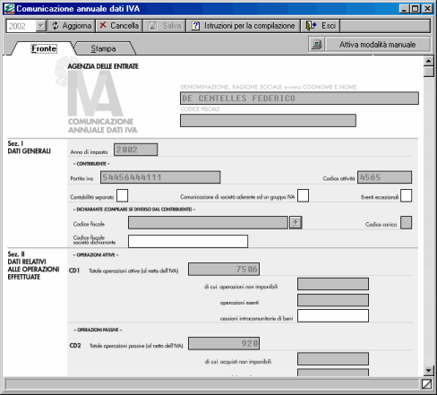 Finestra Comunicazione annuale IVA